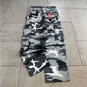 Interstate Grey Camo Baggy Cargo Pants Mens 30 Embroidered Cross Streetwear Y2K